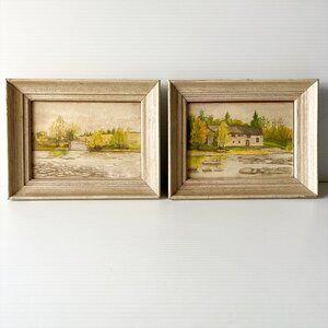 Pair of Original Vintage Watercolor Landscape Paintings Signed Framed 1940s-50s